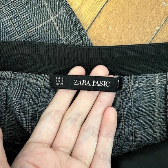 Zara Basic gray white checkered dress pants slim leg style trousers comfortable - Picture 3 of 5